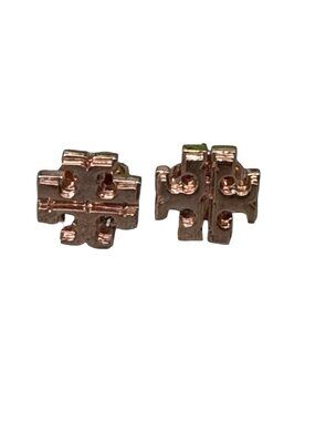 Tory Burch Rose Gold Logo Stud Earrings Pierced Ears Everyday Wear Signed